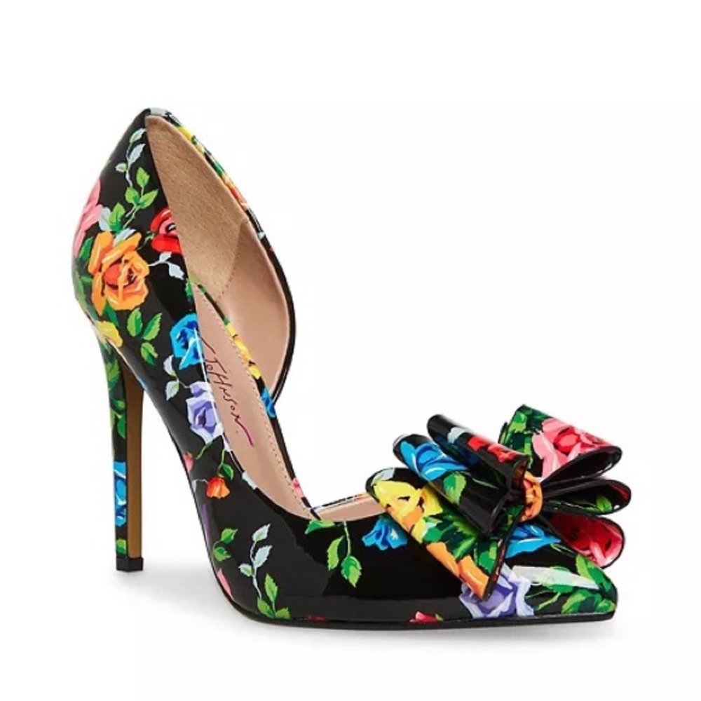Betsey Johnson Prince Patent Rainbow Floral Bow Detail Pumps 7